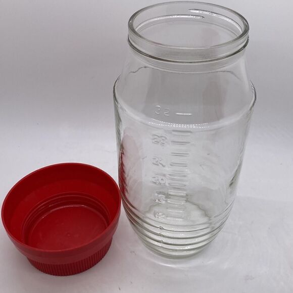 Vintage Jar Anchor Hocking Glass Measuring Container w Red Lid - Picture 10 of 12